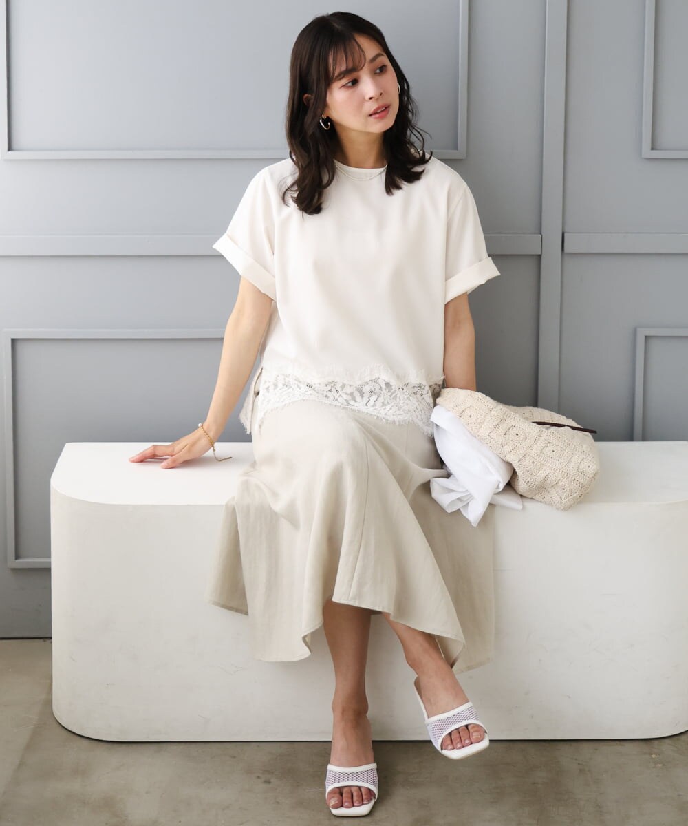F1HGD55170 MK MICHEL KLEIN(小さいサイズ)(メゾン ドゥ サンク) 【小さいサイズ】[UVカット/洗える]リネン混フレアースカート ベージュ