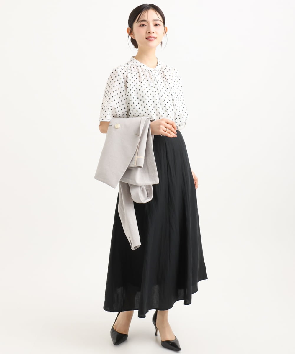F1HGD55170 MK MICHEL KLEIN(小さいサイズ)(メゾン ドゥ サンク) 【小さいサイズ】[UVカット/洗える]リネン混フレアースカート ベージュ