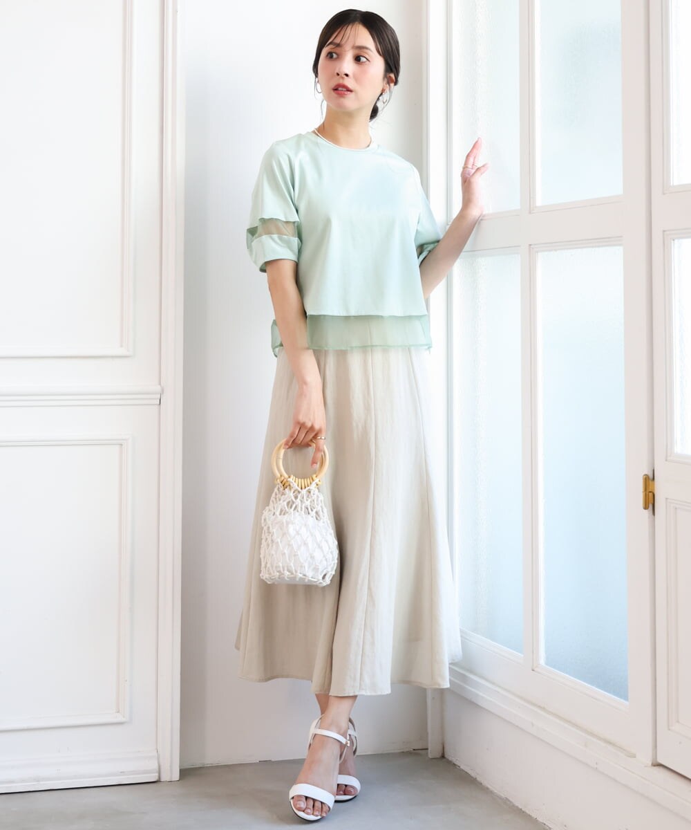 F1HGD55170 MK MICHEL KLEIN(小さいサイズ)(メゾン ドゥ サンク) 【小さいサイズ】[UVカット/洗える]リネン混フレアースカート ベージュ
