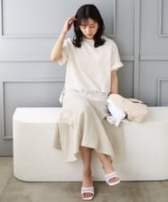 F1HGD55170 MK MICHEL KLEIN(小さいサイズ)(メゾン ドゥ サンク) 【小さいサイズ】[UVカット/洗える]リネン混フレアースカート ベージュ