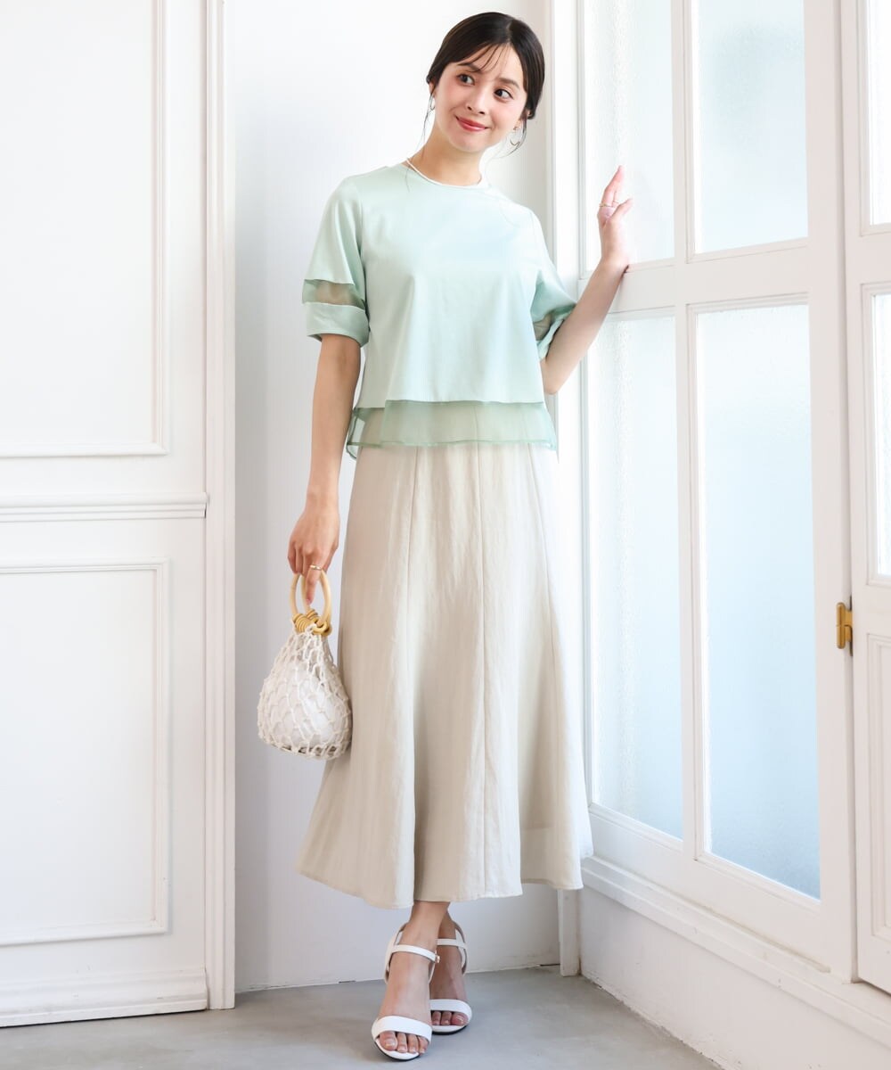 F1HGD55170 MK MICHEL KLEIN(小さいサイズ)(メゾン ドゥ サンク) 【小さいサイズ】[UVカット/洗える]リネン混フレアースカート ベージュ