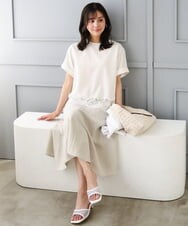 F1HGD55170 MK MICHEL KLEIN(小さいサイズ)(メゾン ドゥ サンク) 【小さいサイズ】[UVカット/洗える]リネン混フレアースカート ベージュ