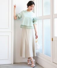 F1HGD55170 MK MICHEL KLEIN(小さいサイズ)(メゾン ドゥ サンク) 【小さいサイズ】[UVカット/洗える]リネン混フレアースカート ベージュ