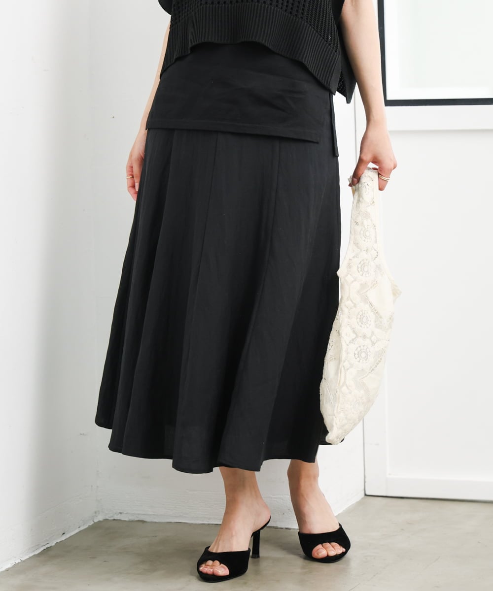 F1HGD55170 MK MICHEL KLEIN(小さいサイズ)(メゾン ドゥ サンク) 【小さいサイズ】[UVカット/洗える]リネン混フレアースカート ブラック