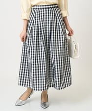 F1HGE27160 MK MICHEL KLEIN(小さいサイズ)(メゾン ドゥ サンク) 【小さいサイズ】タックフレアスカート（ギンガムチェック）/洗濯機で洗える ブラック