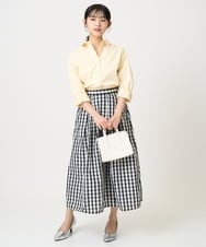 F1HGE27160 MK MICHEL KLEIN(小さいサイズ)(メゾン ドゥ サンク) 【小さいサイズ】タックフレアスカート（ギンガムチェック）/洗濯機で洗える ブラック