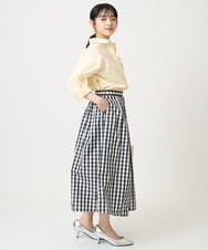 F1HGE27160 MK MICHEL KLEIN(小さいサイズ)(メゾン ドゥ サンク) 【小さいサイズ】タックフレアスカート（ギンガムチェック）/洗濯機で洗える ブラック