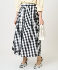 F1HGE27160 MK MICHEL KLEIN(小さいサイズ)(メゾン ドゥ サンク) 【小さいサイズ】タックフレアスカート（ギンガムチェック）/洗濯機で洗える ブラック