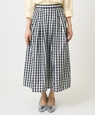 F1HGE27160 MK MICHEL KLEIN(小さいサイズ)(メゾン ドゥ サンク) 【小さいサイズ】タックフレアスカート（ギンガムチェック）/洗濯機で洗える ブラック