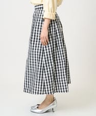 F1HGE27160 MK MICHEL KLEIN(小さいサイズ)(メゾン ドゥ サンク) 【小さいサイズ】タックフレアスカート（ギンガムチェック）/洗濯機で洗える ブラック