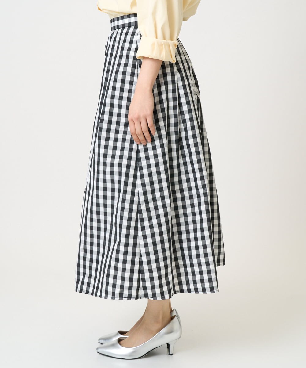 F1HGE27160 MK MICHEL KLEIN(小さいサイズ)(メゾン ドゥ サンク) 【小さいサイズ】タックフレアスカート（ギンガムチェック）/洗濯機で洗える ブラック