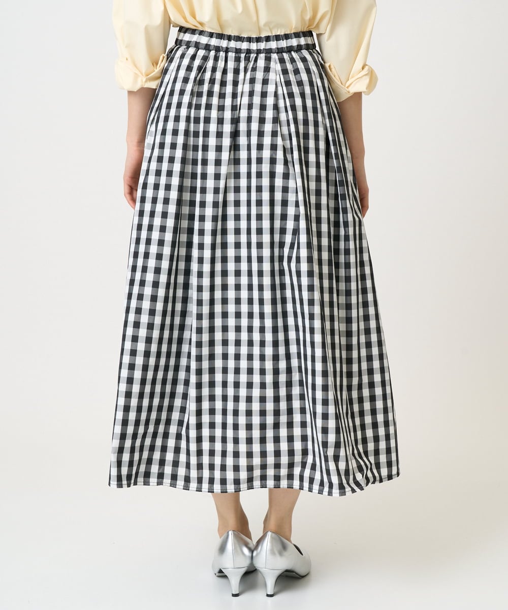 F1HGE27160 MK MICHEL KLEIN(小さいサイズ)(メゾン ドゥ サンク) 【小さいサイズ】タックフレアスカート（ギンガムチェック）/洗濯機で洗える ブラック