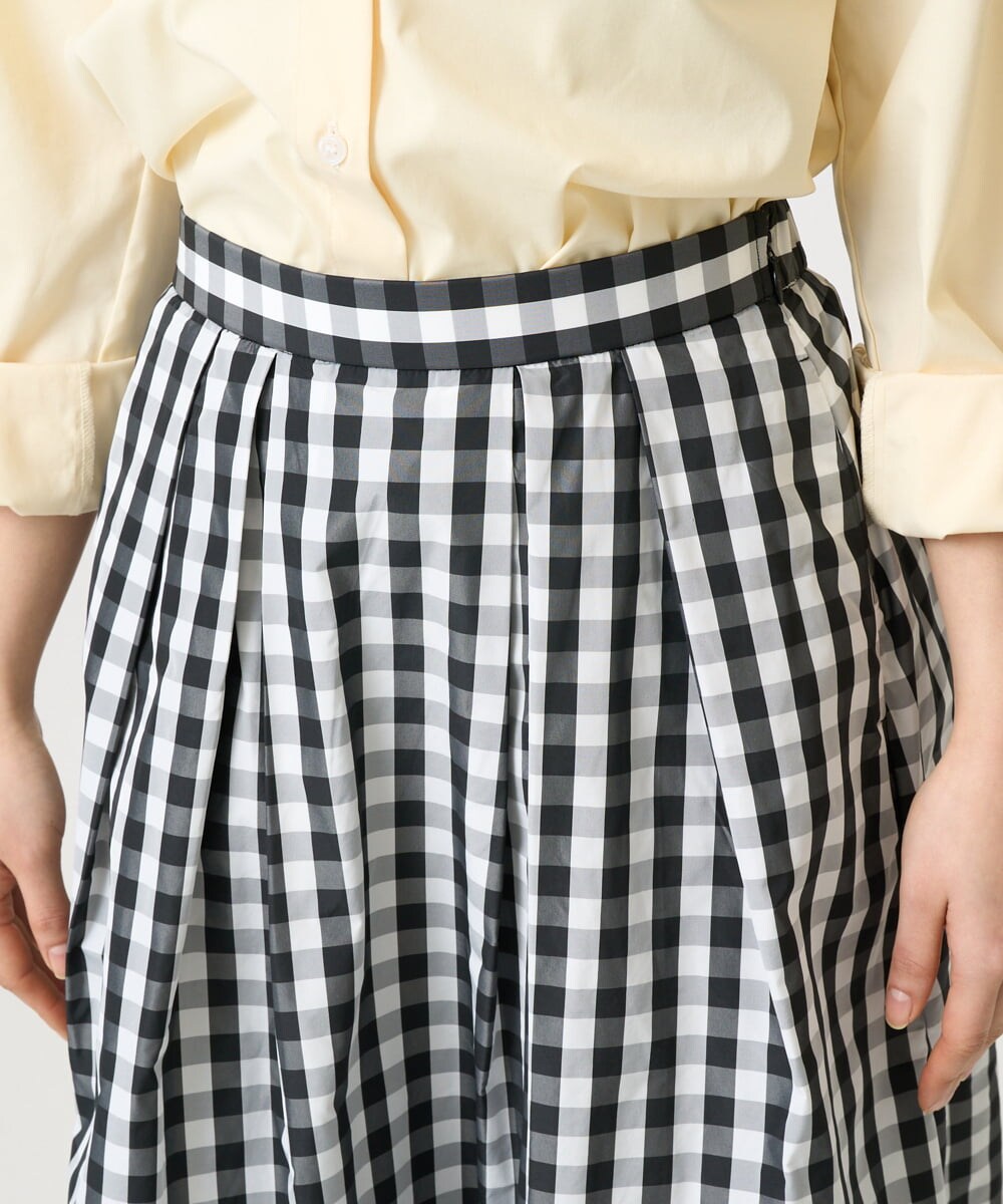 F1HGE27160 MK MICHEL KLEIN(小さいサイズ)(メゾン ドゥ サンク) 【小さいサイズ】タックフレアスカート（ギンガムチェック）/洗濯機で洗える ブラック