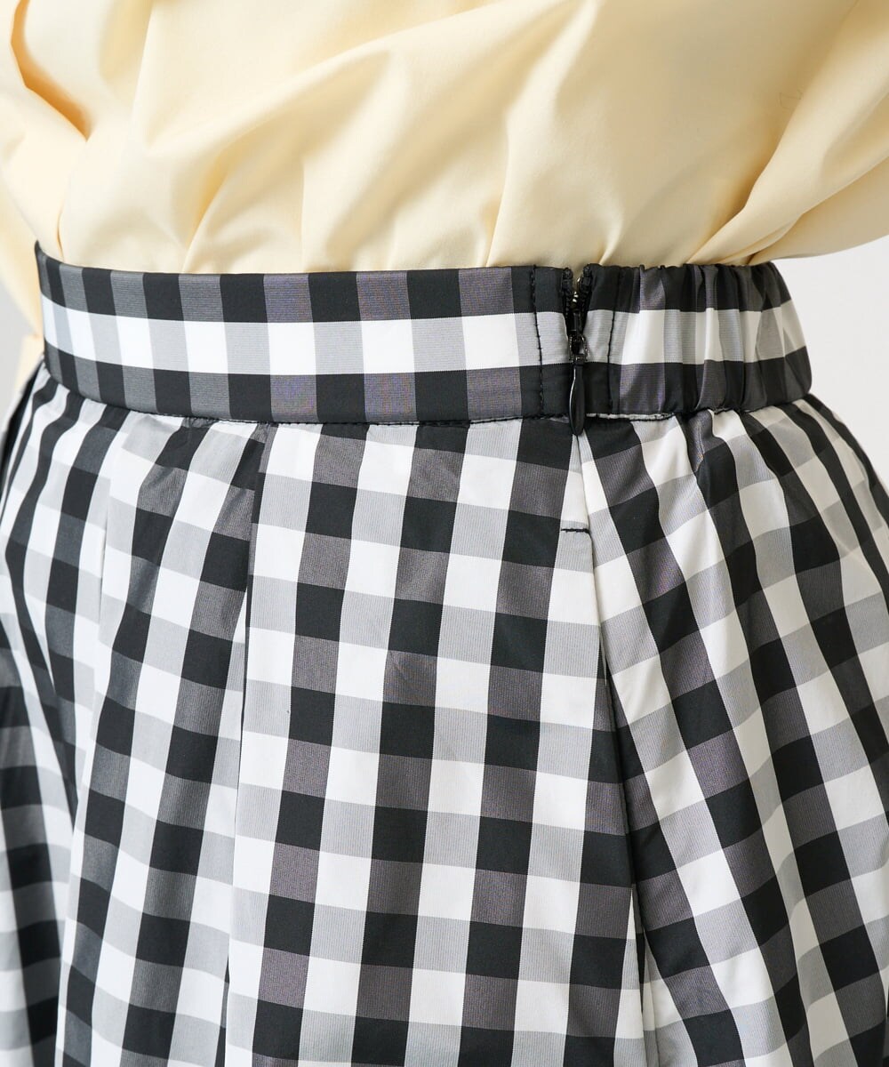 F1HGE27160 MK MICHEL KLEIN(小さいサイズ)(メゾン ドゥ サンク) 【小さいサイズ】タックフレアスカート（ギンガムチェック）/洗濯機で洗える ブラック