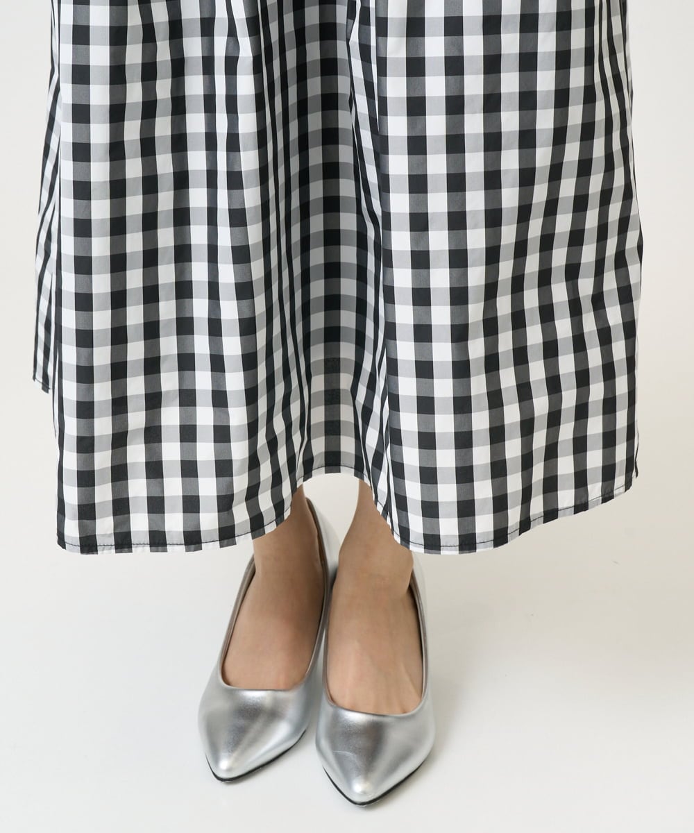 F1HGE27160 MK MICHEL KLEIN(小さいサイズ)(メゾン ドゥ サンク) 【小さいサイズ】タックフレアスカート（ギンガムチェック）/洗濯機で洗える ブラック