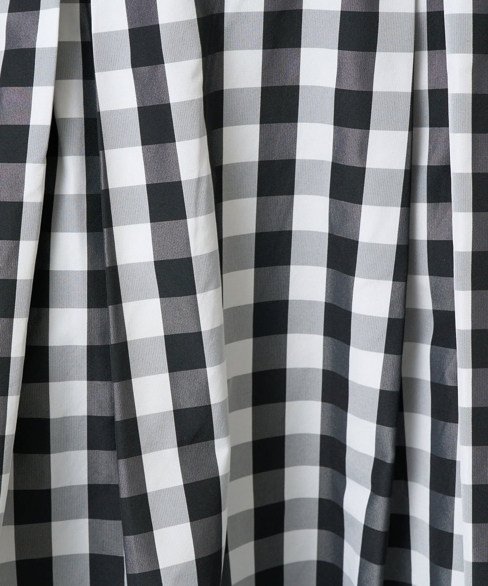 F1HGE27160 MK MICHEL KLEIN(小さいサイズ)(メゾン ドゥ サンク) 【小さいサイズ】タックフレアスカート（ギンガムチェック）/洗濯機で洗える ブラック