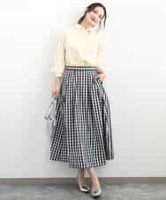 F1HGE27160 MK MICHEL KLEIN(小さいサイズ)(メゾン ドゥ サンク) 【小さいサイズ】タックフレアスカート（ギンガムチェック）/洗濯機で洗える ブラック