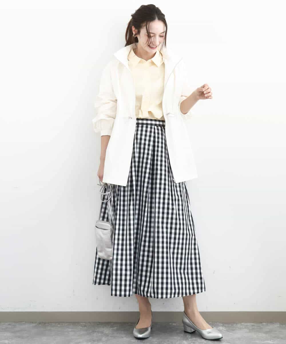 F1HGE27160 MK MICHEL KLEIN(小さいサイズ)(メゾン ドゥ サンク) 【小さいサイズ】タックフレアスカート（ギンガムチェック）/洗濯機で洗える ブラック