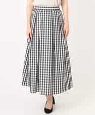 F1HGE27160 MK MICHEL KLEIN(小さいサイズ)(メゾン ドゥ サンク) 【小さいサイズ】タックフレアスカート（ギンガムチェック）/洗濯機で洗える ブラック