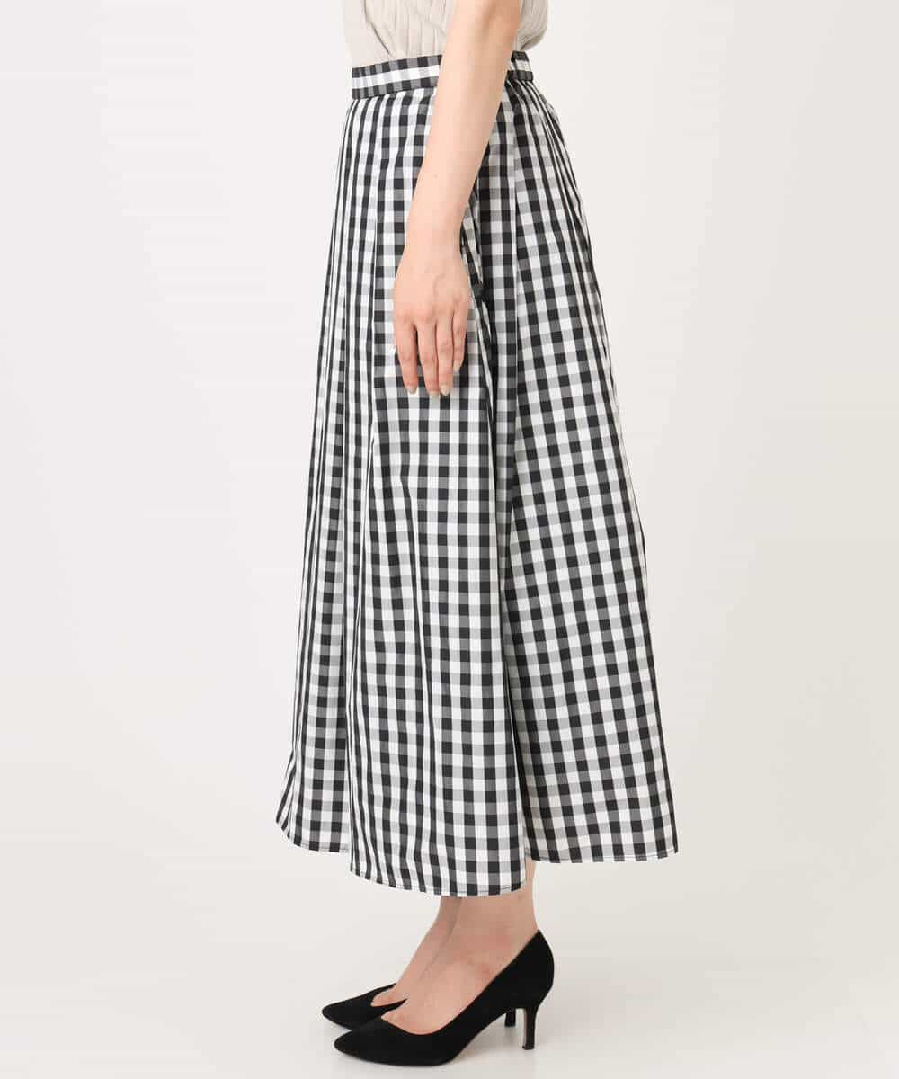 F1HGE27160 MK MICHEL KLEIN(小さいサイズ)(メゾン ドゥ サンク) 【小さいサイズ】タックフレアスカート（ギンガムチェック）/洗濯機で洗える ブラック