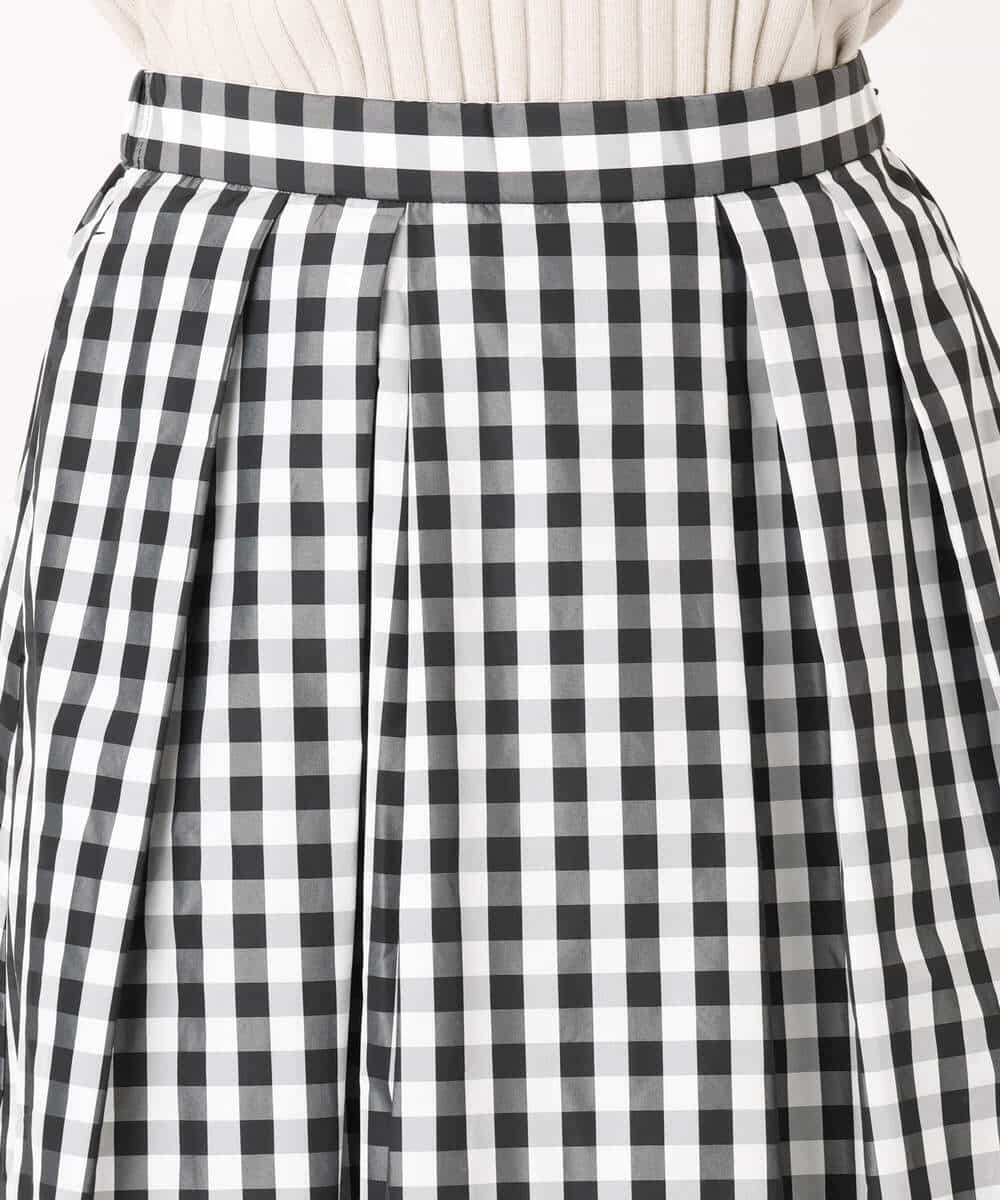 F1HGE27160 MK MICHEL KLEIN(小さいサイズ)(メゾン ドゥ サンク) 【小さいサイズ】タックフレアスカート（ギンガムチェック）/洗濯機で洗える ブラック