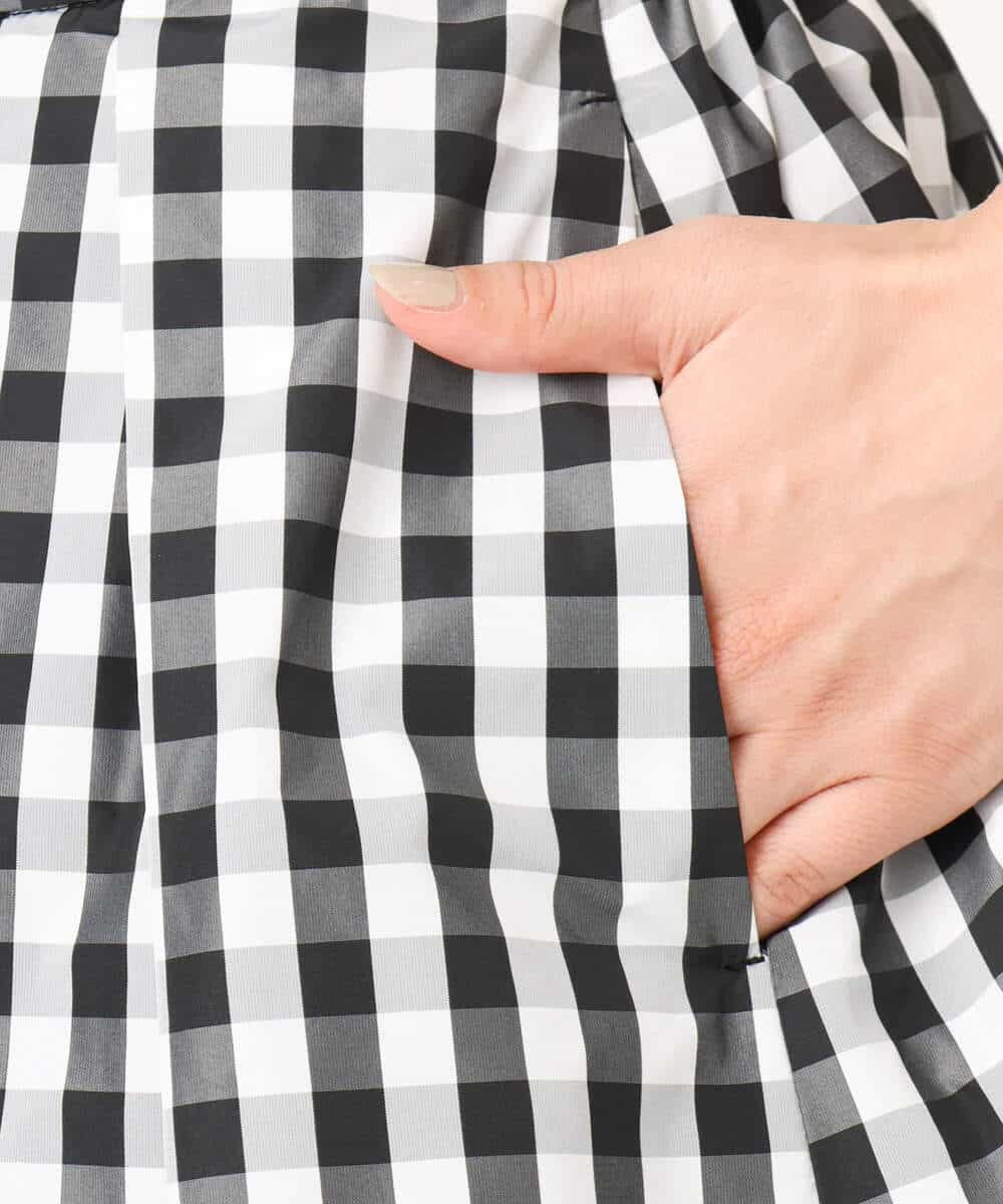 F1HGE27160 MK MICHEL KLEIN(小さいサイズ)(メゾン ドゥ サンク) 【小さいサイズ】タックフレアスカート（ギンガムチェック）/洗濯機で洗える ブラック