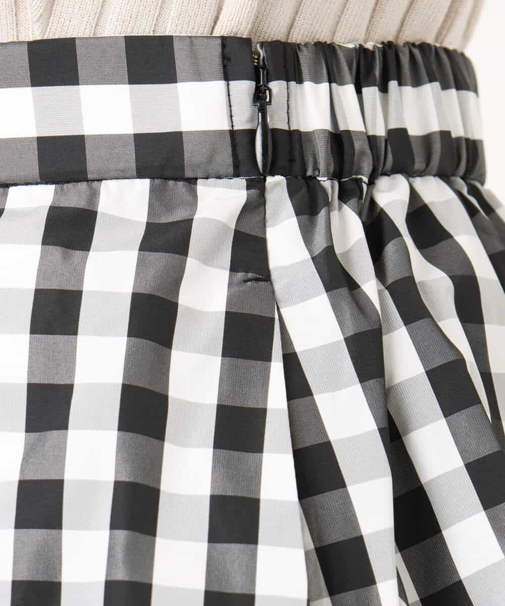 F1HGE27160 MK MICHEL KLEIN(小さいサイズ)(メゾン ドゥ サンク) 【小さいサイズ】タックフレアスカート（ギンガムチェック）/洗濯機で洗える ブラック