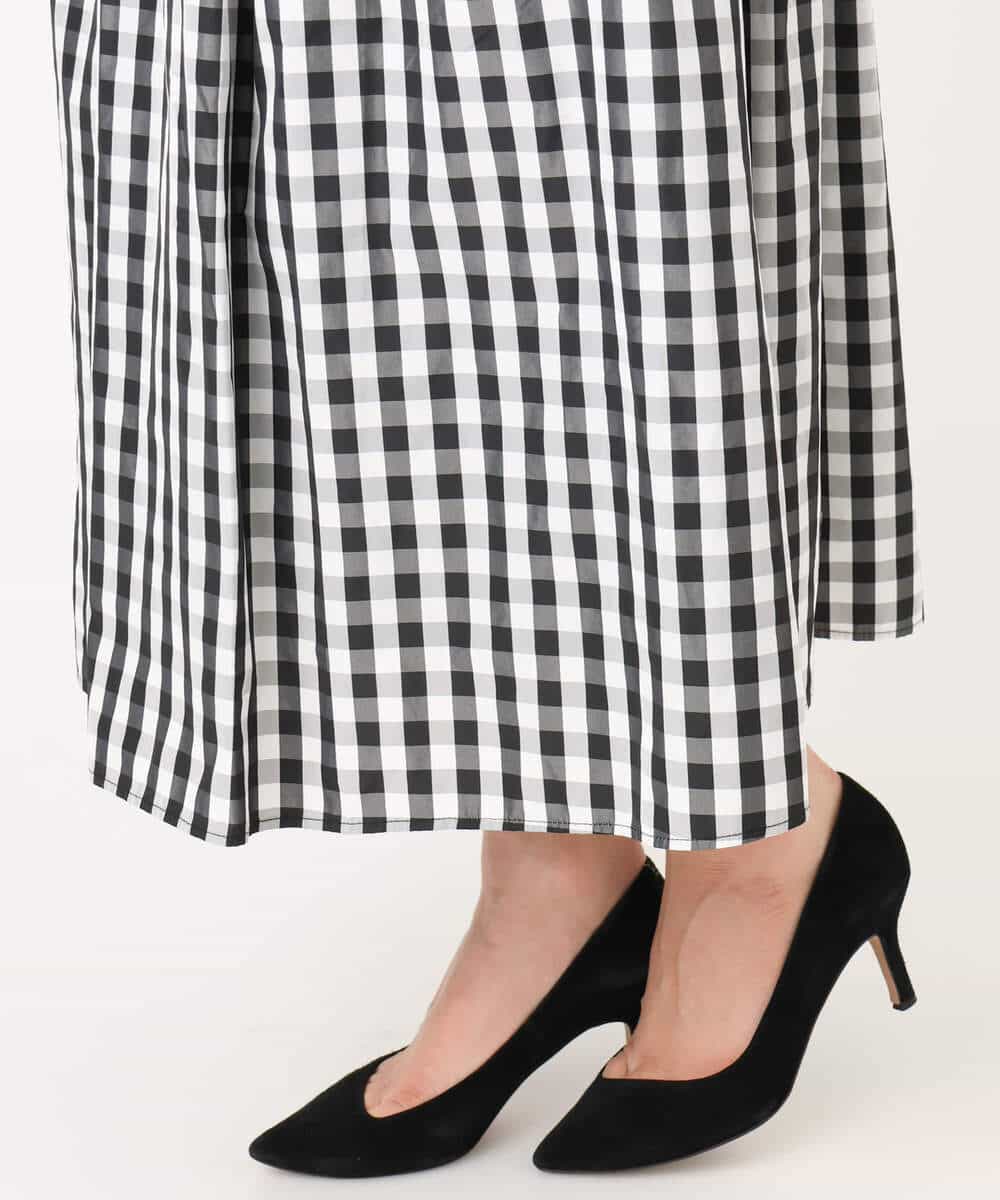 F1HGE27160 MK MICHEL KLEIN(小さいサイズ)(メゾン ドゥ サンク) 【小さいサイズ】タックフレアスカート（ギンガムチェック）/洗濯機で洗える ブラック