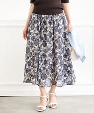 小さいサイズ】更紗プリント花柄シフォンスカート/丈の長さが選べる
