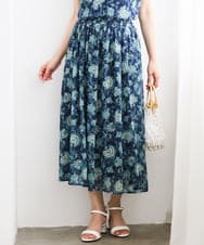 F1HGF05140 MK MICHEL KLEIN(小さいサイズ)(メゾン ドゥ サンク) 【小さいサイズ】更紗プリント花柄シフォンスカート/丈の長さが選べる/洗濯機で洗える/セットアップ対応 ベージュ