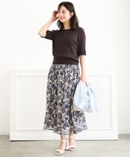 F1HGF05140 MK MICHEL KLEIN(小さいサイズ)(メゾン ドゥ サンク) 【小さいサイズ】更紗プリント花柄シフォンスカート/丈の長さが選べる/洗濯機で洗える/セットアップ対応 ベージュ