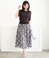 F1HGF05140 MK MICHEL KLEIN(小さいサイズ)(メゾン ドゥ サンク) 【小さいサイズ】更紗プリント花柄シフォンスカート/丈の長さが選べる/洗濯機で洗える/セットアップ対応 ベージュ