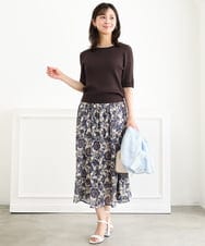 F1HGF05140 MK MICHEL KLEIN(小さいサイズ)(メゾン ドゥ サンク) 【小さいサイズ】更紗プリント花柄シフォンスカート/丈の長さが選べる/洗濯機で洗える/セットアップ対応 ベージュ