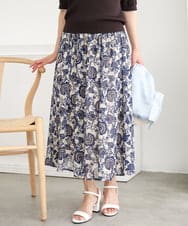 小さいサイズ】更紗プリント花柄シフォンスカート/丈の長さが選べる