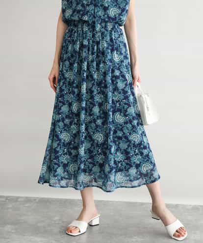 F1HGF05140 MK MICHEL KLEIN(小さいサイズ) 【小さいサイズ】更紗プリント花柄シフォンスカート/丈の長さが選べる/洗濯機で洗える/セットアップ対応