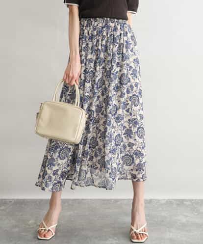 F1HGF05140 MK MICHEL KLEIN(小さいサイズ) 【小さいサイズ】更紗プリント花柄シフォンスカート/丈の長さが選べる/洗濯機で洗える/セットアップ対応
