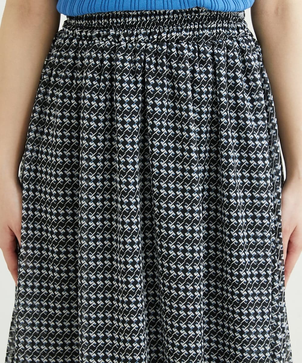 F1HGS04140 MK MICHEL KLEIN(小さいサイズ)(メゾン ドゥ サンク) 【小さいサイズ】幾何柄シフォンスカート/丈の長さが選べる/洗える ライトブルー