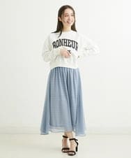 F1HGS04140 MK MICHEL KLEIN(小さいサイズ)(メゾン ドゥ サンク) 【小さいサイズ】幾何柄シフォンスカート/丈の長さが選べる/洗える ライトブルー