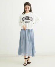 F1HGS04140 MK MICHEL KLEIN(小さいサイズ)(メゾン ドゥ サンク) 【小さいサイズ】幾何柄シフォンスカート/丈の長さが選べる/洗える ライトブルー