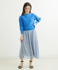 F1HGS04140 MK MICHEL KLEIN(小さいサイズ)(メゾン ドゥ サンク) 【小さいサイズ】幾何柄シフォンスカート/丈の長さが選べる/洗える ライトブルー