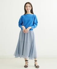 F1HGS04140 MK MICHEL KLEIN(小さいサイズ)(メゾン ドゥ サンク) 【小さいサイズ】幾何柄シフォンスカート/丈の長さが選べる/洗える ライトブルー