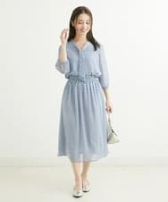 F1HGS04140 MK MICHEL KLEIN(小さいサイズ)(メゾン ドゥ サンク) 【小さいサイズ】幾何柄シフォンスカート/丈の長さが選べる/洗える ライトブルー