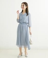 F1HGS04140 MK MICHEL KLEIN(小さいサイズ)(メゾン ドゥ サンク) 【小さいサイズ】幾何柄シフォンスカート/丈の長さが選べる/洗える ライトブルー
