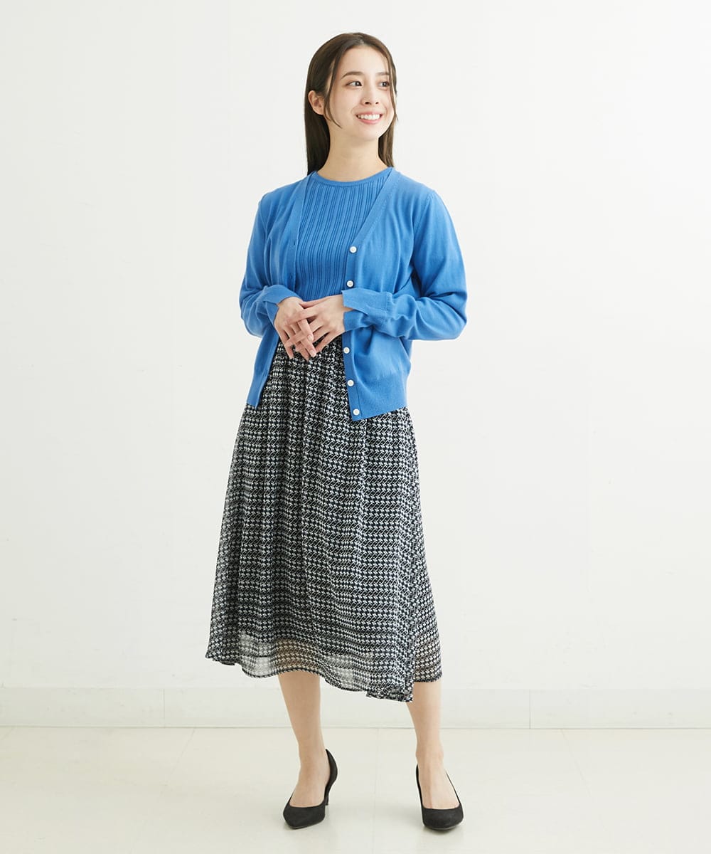 F1HGS04140 MK MICHEL KLEIN(小さいサイズ)(メゾン ドゥ サンク) 【小さいサイズ】幾何柄シフォンスカート/丈の長さが選べる/洗える ライトブルー
