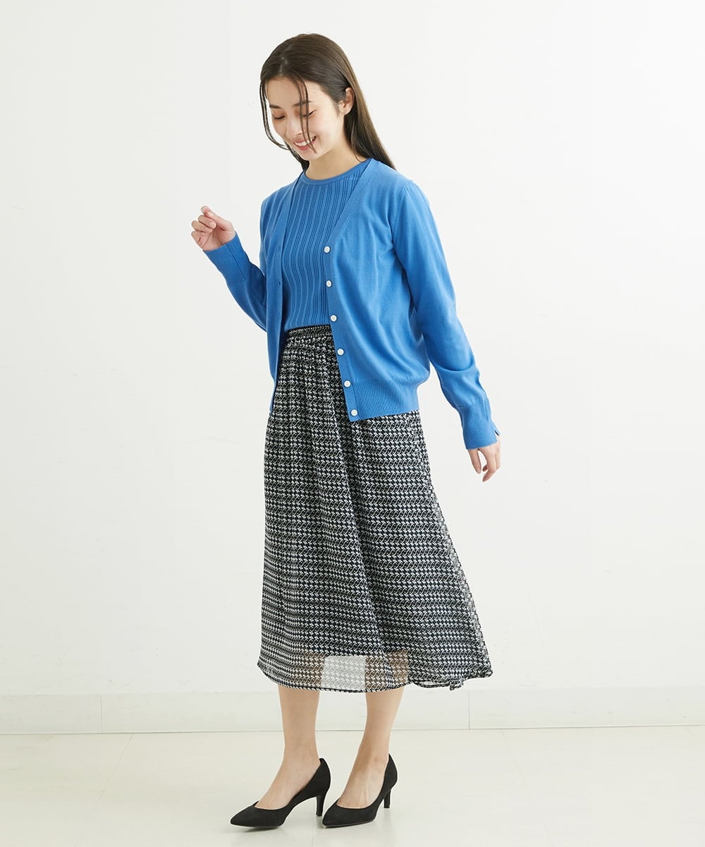 F1HGS04140 MK MICHEL KLEIN(小さいサイズ)(メゾン ドゥ サンク) 【小さいサイズ】幾何柄シフォンスカート/丈の長さが選べる/洗える ライトブルー