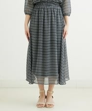 F1HGS04140 MK MICHEL KLEIN(小さいサイズ)(メゾン ドゥ サンク) 【小さいサイズ】幾何柄シフォンスカート/丈の長さが選べる/洗える ライトブルー