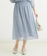 F1HGS04140 MK MICHEL KLEIN(小さいサイズ)(メゾン ドゥ サンク) 【小さいサイズ】幾何柄シフォンスカート/丈の長さが選べる/洗える ライトブルー