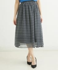 F1HGS04140 MK MICHEL KLEIN(小さいサイズ)(メゾン ドゥ サンク) 【小さいサイズ】幾何柄シフォンスカート/丈の長さが選べる/洗える ライトブルー
