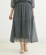 F1HGS04140 MK MICHEL KLEIN(小さいサイズ)(メゾン ドゥ サンク) 【小さいサイズ】幾何柄シフォンスカート/丈の長さが選べる/洗える ブラック