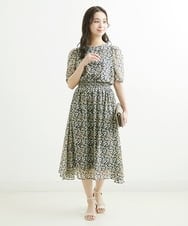 F1HGS06140 MK MICHEL KLEIN(小さいサイズ)(メゾン ドゥ サンク) 【小さいサイズ】小花柄シフォンスカート/丈の長さが選べる/洗える ネイビー